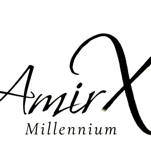 Amir X Millennium script logo, black on white