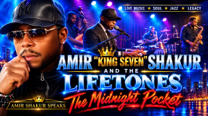 Cover artwork: Amir “King Seven” Shakur and the LifeTones live on stage, titled The Midnight Pocket